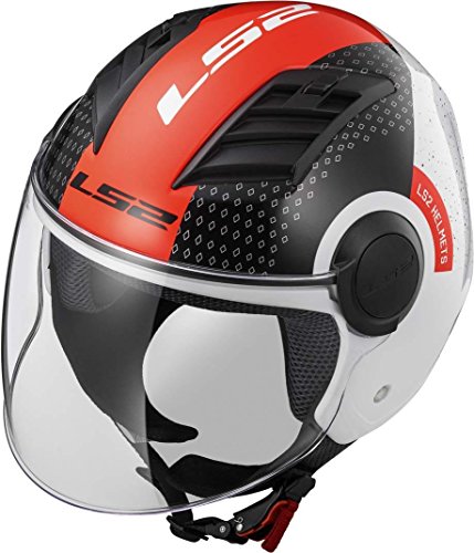 LS2, Casco jet de moto Airflow condor, S, negro blanco rojo