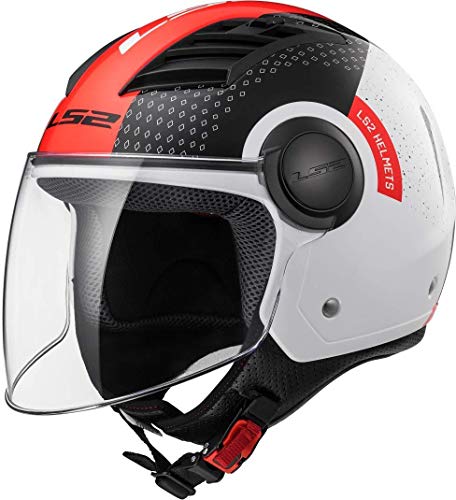 LS2, Casco jet de moto Airflow condor, S, negro blanco rojo