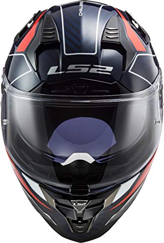LS2 Challenger Grid Carbon - Casco integral para moto (talla S), color azul y rojo