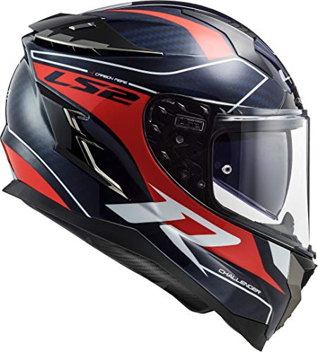 LS2 Challenger Grid Carbon - Casco integral para moto (talla S), color azul y rojo