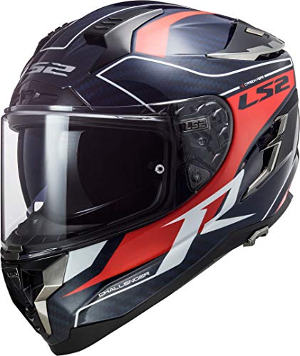 LS2 Challenger Grid Carbon - Casco integral para moto (talla S), color azul y rojo