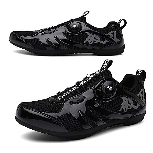 LU-Model Zapatillas de Ciclismo para Carretera Plus, con Suela de y Sistema rotativo de precisión Suela Dura para Zapatos de Montar sin Bloqueo Black-47