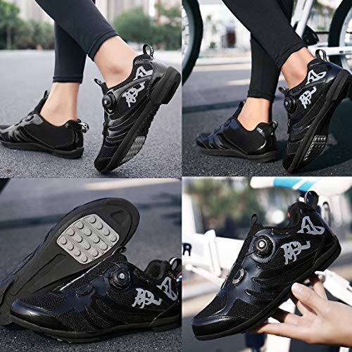 LU-Model Zapatillas de Ciclismo para Carretera Plus, con Suela de y Sistema rotativo de precisión Suela Dura para Zapatos de Montar sin Bloqueo Black-47