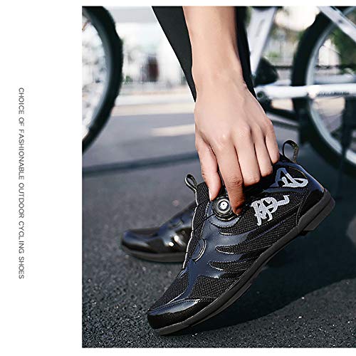 LU-Model Zapatillas de Ciclismo para Carretera Plus, con Suela de y Sistema rotativo de precisión Suela Dura para Zapatos de Montar sin Bloqueo Black-47