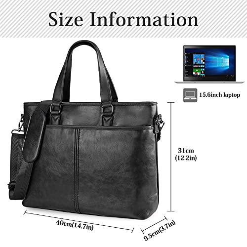 Lubardy Maletin Ordenador Portatil 15.6 Pulgadas Impermeable Cuero Bolso Bandolera Hombre Bolso Mensajero Documentos Clásico Negro