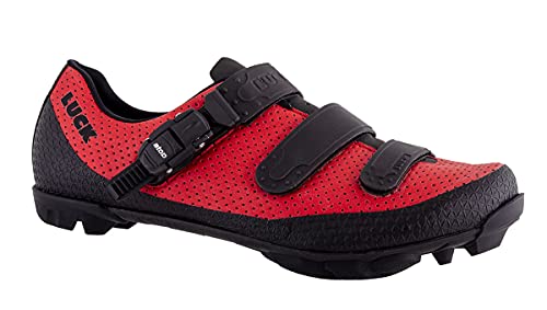 LUCK Zapatillas MTB Cronos | Zapatillas de Ciclismo para Hombre y Mujer | Zapatos Bicicleta Montaña | Suela de Carbono | Cierre Milimétrico (38, Rojo)