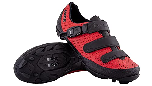 LUCK Zapatillas MTB Cronos | Zapatillas de Ciclismo para Hombre y Mujer | Zapatos Bicicleta Montaña | Suela de Carbono | Cierre Milimétrico (38, Rojo)