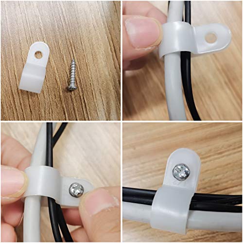 LUTER 50 Piezas 1,27cm Tipo R Abrazaderas de Cables con 50 Tornillos de Acero Inoxidable, Cable de Montaje tipo R Sujetador Clips Abrazaderas de Clip de Cable para Gestión de Cables