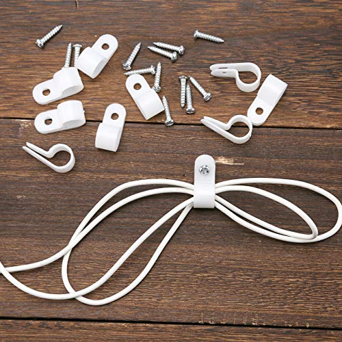 LUTER 50 Piezas 1,27cm Tipo R Abrazaderas de Cables con 50 Tornillos de Acero Inoxidable, Cable de Montaje tipo R Sujetador Clips Abrazaderas de Clip de Cable para Gestión de Cables