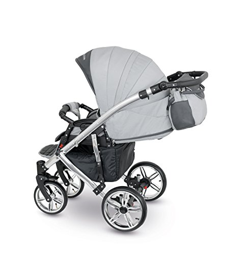 Lux4kids Cochecito 3 in 1 Silla de paseo + capazo + silla para coche + rutas giratorias neumática - giratorias + colchón + accesorios opcionales VIP Hecho en Europa Alicante antracita gris