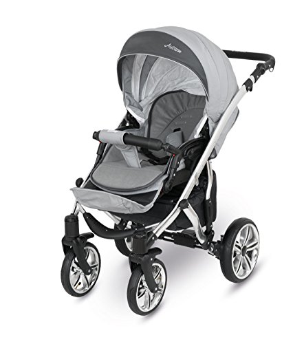 Lux4kids Cochecito 3 in 1 Silla de paseo + capazo + silla para coche + rutas giratorias neumática - giratorias + colchón + accesorios opcionales VIP Hecho en Europa Alicante antracita gris