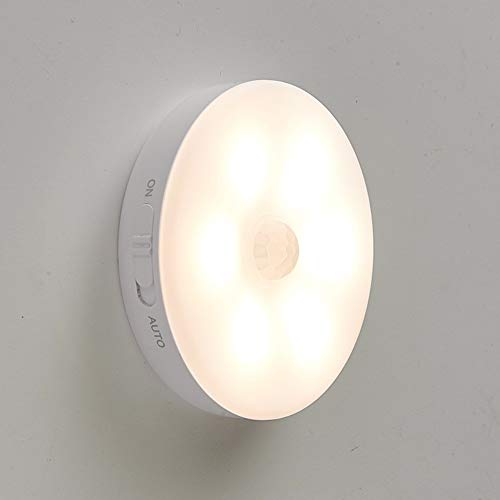 Luz de noche LED Lámpara de pared recargable por USB con sensor de movimiento,iluminación con batería de litio para armario,dormitorio,armario de pared,pasillo,etc.(1 luz cálida)
