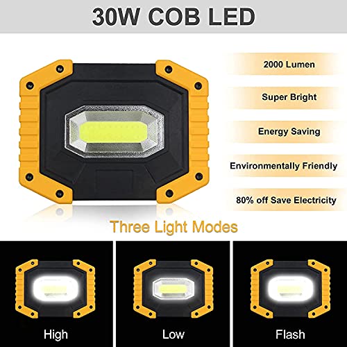 Luz de Trabajo LED Recargable, T-SUN Luz de Inundación Portátil 30W, 3 Modos, Foco LED Recargable Para la Reparación de Automóviles, Camping, Luces de Seguridad de Emergencia.(Batería Incluida)