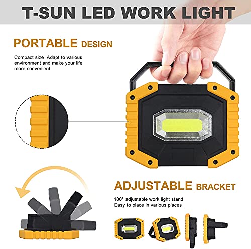 Luz de Trabajo LED Recargable, T-SUN Luz de Inundación Portátil 30W, 3 Modos, Foco LED Recargable Para la Reparación de Automóviles, Camping, Luces de Seguridad de Emergencia.(Batería Incluida)