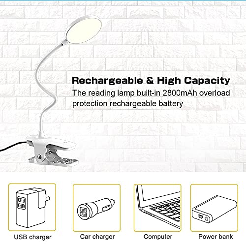 Luz Lectura con Clip, Mefine 20 LED Luz de Lectura con Flexo Pinza, 3 Colores y 3 Brillos con 99.95% Bloqueo de Luz Azul, Recargable USB Lámpara de Escritorio, Pinza de en la Lámpara, Luz de Libro