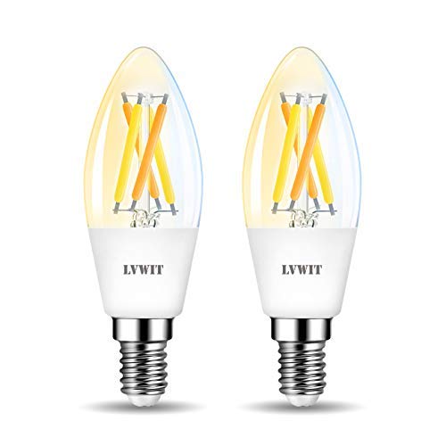 LVWIT Bombillas Inteligente LED Vela Filamento WiFi Regulable 4.5W 470 LM, Lámpara E14 Bombilla Funciona con Alexa, Google Home Assistant y App Smart Life/Tuya, C35 Equivalente a 40W, 2 Pcs.