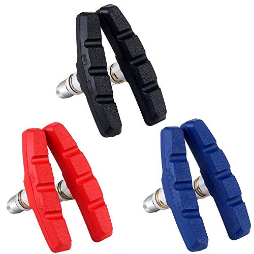 LWZko 3 Pares Zapatas de Freno de Bicicleta, V-Brake Zapatas Freno, Pastillas Freno V-Brake, 70mm Juego Pastillas Freno Bloques de Freno para V Brakes U-Brake, Cantilever (Negro, Azul, Rojo)