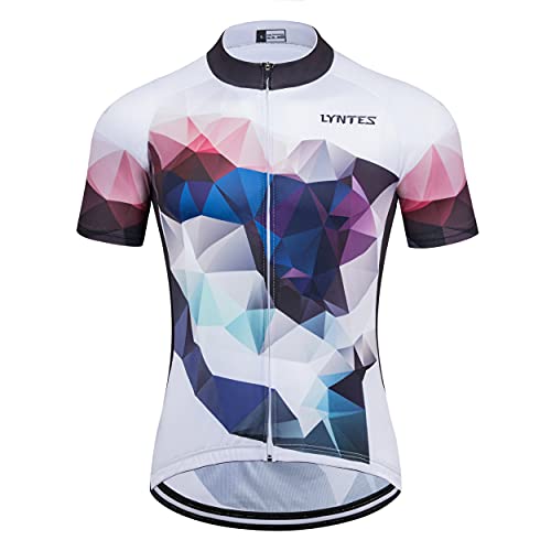 LYNTES Maillot de ciclismo para hombre, manga corta, elástico, transpirable, con 3 bolsillos traseros, secado rápido, ropa de ciclismo con cremallera completa azul S