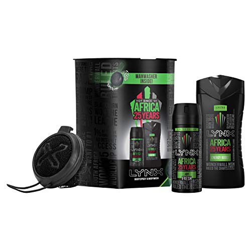 Lynx Africa, juego de regalo de lavamanos para lavadora, esponja de ducha, exfoliante corporal exfoliante para el puf, esponja de baño con desodorante y gel de ducha