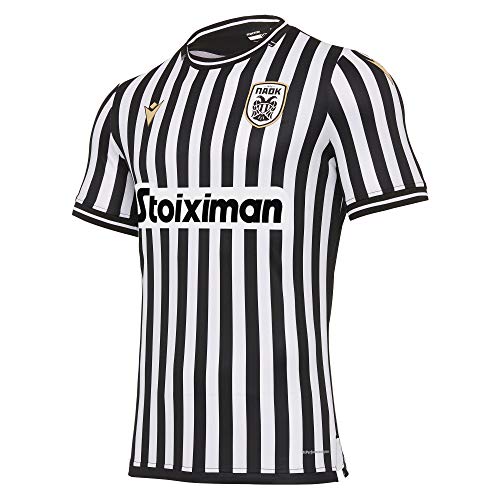 Macron PAOK FC Thessaloniki - Camiseta de fútbol (primera equipación, temporada 2020/21, para adultos), Unisex adulto, MS20.PFC.1011, negro-blanco, small