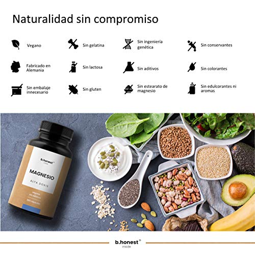 Magnesio - 365 cápsulas para 12 meses - 664 mg, de los cuales 400 mg de magnesio puro (elemental) por cápsula - Vegano, alta dosis, probado en laboratorio, fabricado en Alemania