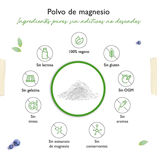 Magnesio puro - 600 g de polvo (suministro para 4,3 meses) - Polvo puro sin aditivos - Vegano