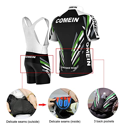 Maillots Ciclismo Hombre Conjunto de Ropa Verano Bicicleta Manga Corta +9D Gel Pad para Pantalones Cortos (Negro, 2XL)