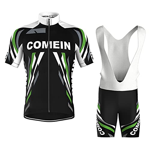 Maillots Ciclismo Hombre Conjunto de Ropa Verano Bicicleta Manga Corta +9D Gel Pad para Pantalones Cortos (Negro, 2XL)