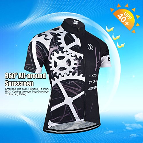 Maillots de Ciclismo BXIO - Maillot de Bicicleta de Manga Corta Transpirable con pantalón Corto con Almohadilla de Gel 3D para Pro Team Cycling Sport (Black(080), L)