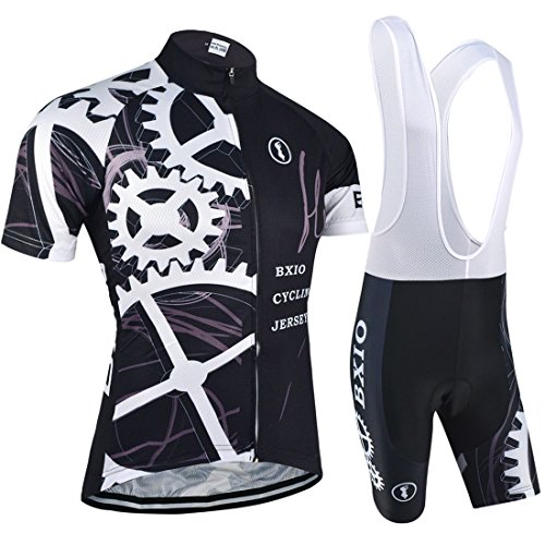 Maillots de Ciclismo BXIO - Maillot de Bicicleta de Manga Corta Transpirable con pantalón Corto con Almohadilla de Gel 3D para Pro Team Cycling Sport (Black(080), L)