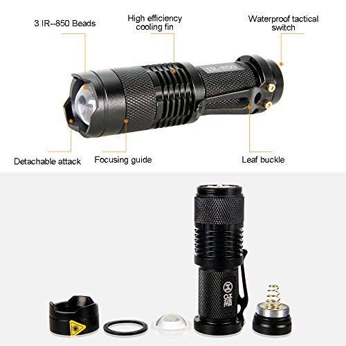 MakeTheOne Linterna Táctica LED Antorcha Alta Potencia de Max 850NM al Agua Ultra Brillante Flashlight Impermeable Lámpara Resistente IR visión nocturna Linterna para Ciclismo, Camping, Montañismo, Senderismo y las actividades al aire libre