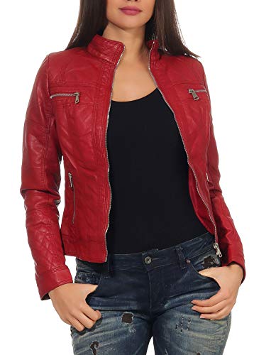 Malito Mujer Chaqueta Cuero Sintético Biker Chaqueta 5193 (Burdeos, 40)