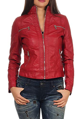 Malito Mujer Chaqueta Cuero Sintético Biker Chaqueta 5193 (Burdeos, 40)