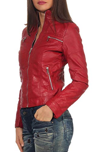 Malito Mujer Chaqueta Cuero Sintético Biker Chaqueta 5193 (Burdeos, 40)