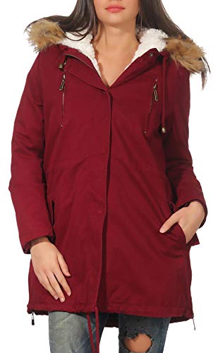 Malito Mujer Forrado Parka Capucha Invierno-Chaqueta Abrigo 81099 (S, Burdeos 81103)