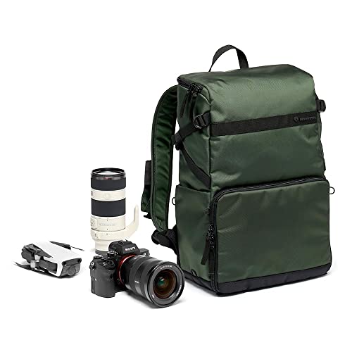 Manfrotto Street Slim Mochila para Cámaras Réflex y sin Espejo, Acceso Frontal y Trasero, Inserto Extraible para Cámera y Portátil, Mochila Compacta para Accesorios de Fotografía, Color Verde