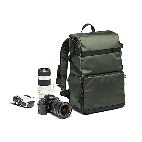 Manfrotto Street Slim Mochila para Cámaras Réflex y sin Espejo, Acceso Frontal y Trasero, Inserto Extraible para Cámera y Portátil, Mochila Compacta para Accesorios de Fotografía, Color Verde