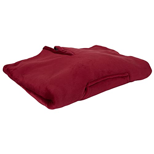 Manta- Poncho Polar para los días fríos del Invierno de Franela con Interior Sherpa con Bolsillo Frontal para el móvil y/o el Mando de la Tele | Talla única 130x170 cm, Color Rojo