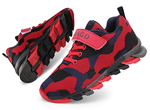 MAOGO - Zapatillas de deporte para niño, transpirables, diseño de camuflaje, color Rojo, talla 37 EU