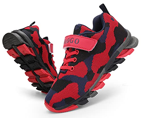 MAOGO - Zapatillas de deporte para niño, transpirables, diseño de camuflaje, color Rojo, talla 37 EU