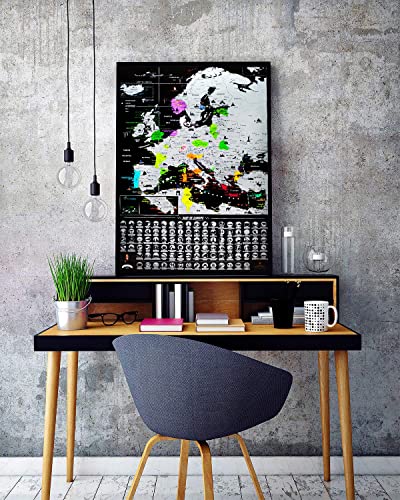 Mapa de viaje con mapa de Europa para rascar, mapa de la UE detallado mapa de mapa de Europa mapa de pared con puntos de referencia, Bucketlist Scratch Off - Europe mapa de viaje 61x40cm Black