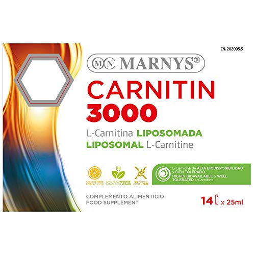 Marnys L-Carnitina liposomada - Carnitin 3000 mg - Ayuda al Metabolismo Energético, especialmente a nivel Muscular - 14 VIALES x 25 ml 570 g