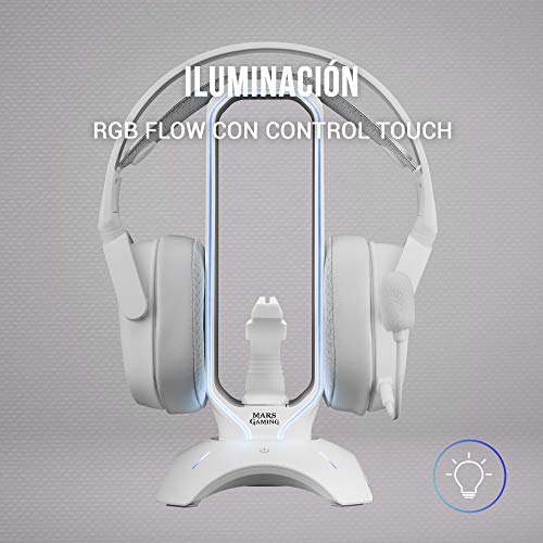 Mars Gaming MHHPRO, Soporte Cascos Gaming con HUB 2xUSB y Bungee Ratón, Blanco