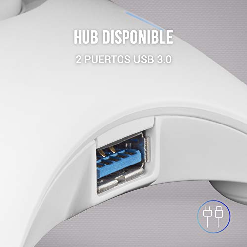 Mars Gaming MHHPRO, Soporte Cascos Gaming con HUB 2xUSB y Bungee Ratón, Blanco