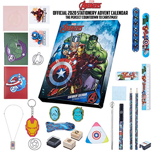 Marvel Calendario de Adviento 2021, Calendario Adviento de Los Vengadores, Incluye 24 Sorpresas de Papeleria con Capitan America Hulk Iron Man y Thor