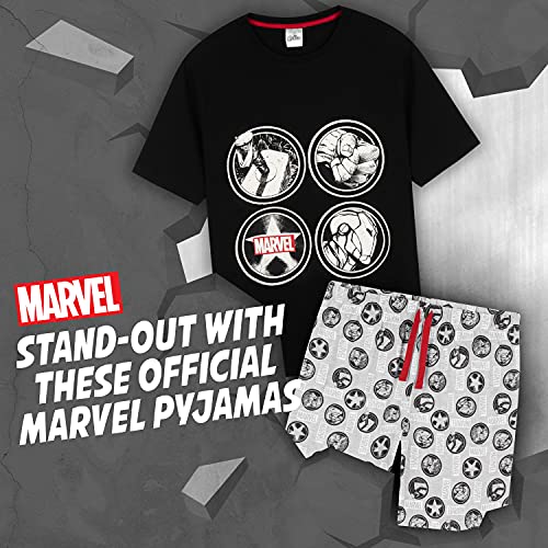 Marvel Pijama Hombre Verano, Conjunto Pijama para Hombre De Algodón, Pijama Corto con Iron Man, Capitán América, Hulk y Thor, Tallas Grandes Hombres M-3XL (XL, Negro)