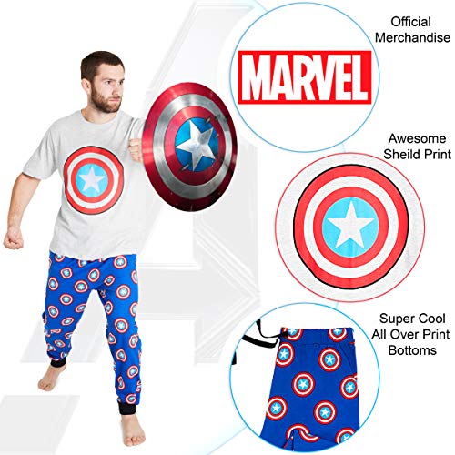 Marvel Pijama Hombre Verano, Ropa Hombre de Algodon, Conjunto de 2 Piezas con Estampado del Escudo Capitan America, Regalos para Hombre y Chico Adolescente (L)