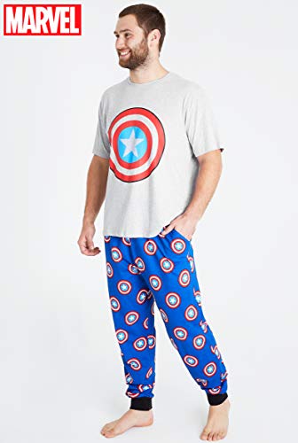 Marvel Pijama Hombre Verano, Ropa Hombre de Algodon, Conjunto de 2 Piezas con Estampado del Escudo Capitan America, Regalos para Hombre y Chico Adolescente (L)