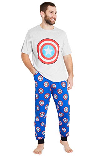 Marvel Pijama Hombre Verano, Ropa Hombre de Algodon, Conjunto de 2 Piezas con Estampado del Escudo Capitan America, Regalos para Hombre y Chico Adolescente (L)