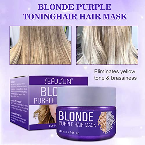 Mascarilla de Pelo Morado, Mascarilla Intensiva Violeta Matizadora, Mascarilla de Pelo Morado, Adiós al Amarillo, Tratamiento Capilar para Neutralizar Tonos Amarillos (60 ml)